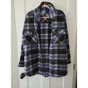 Terra Sky Womens Blue Plaid Fleece Jacket